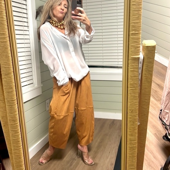 Bryn Walker,Oliver Faux Contemporary Suede Lantern Pants Miele, Size Small - Picture 10 of 14